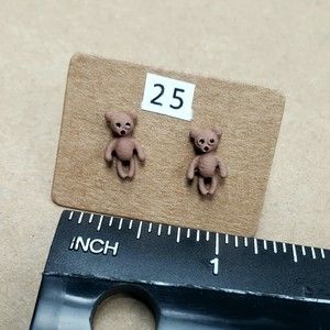 Mini teddy bear earrings stud micro girl boy stuffed animal toddler set animal